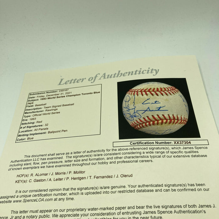 1993 Toronto Blue Jays World Series Champs Team Signed Baseball 32 Sigs JSA COA