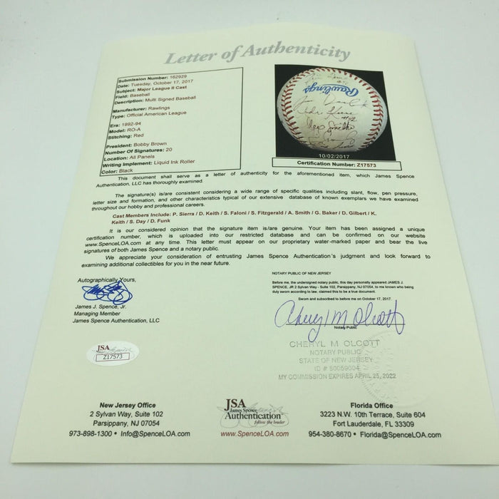 Rare Major League Movie Cast Signed Baseball 20 Sigs With David Keith JSA COA