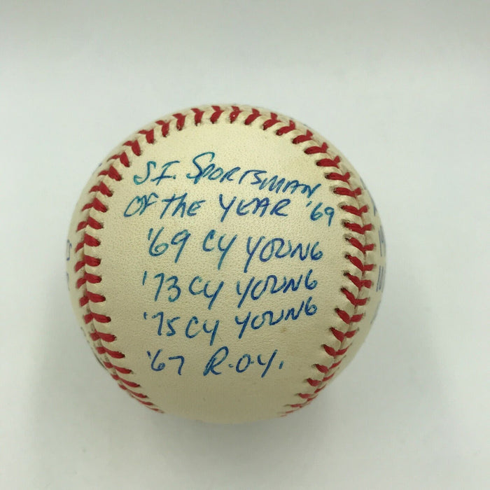 Rare Tom Seaver Signed Heavily Inscribed Career STAT Baseball With RJ COA