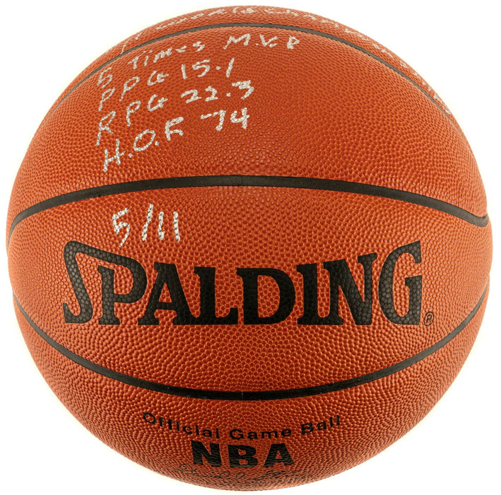 The Finest Bill Russell Signed Heavily Inscribed STAT Basketball #5/11 JSA COA