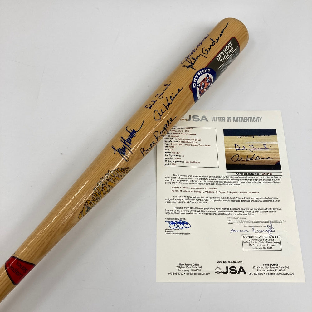 Detroit Tigers Hall Of Fame Legends Multi Signed Cooperstown Baseball Bat JSA