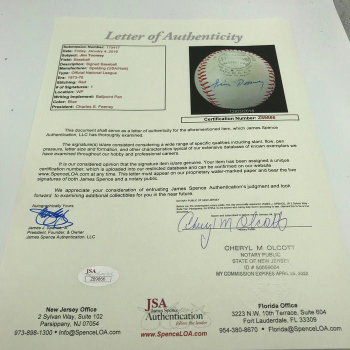 Rare James Jim Toomey Single Signed NL Baseball St. Louis Cardinals GM JSA COA