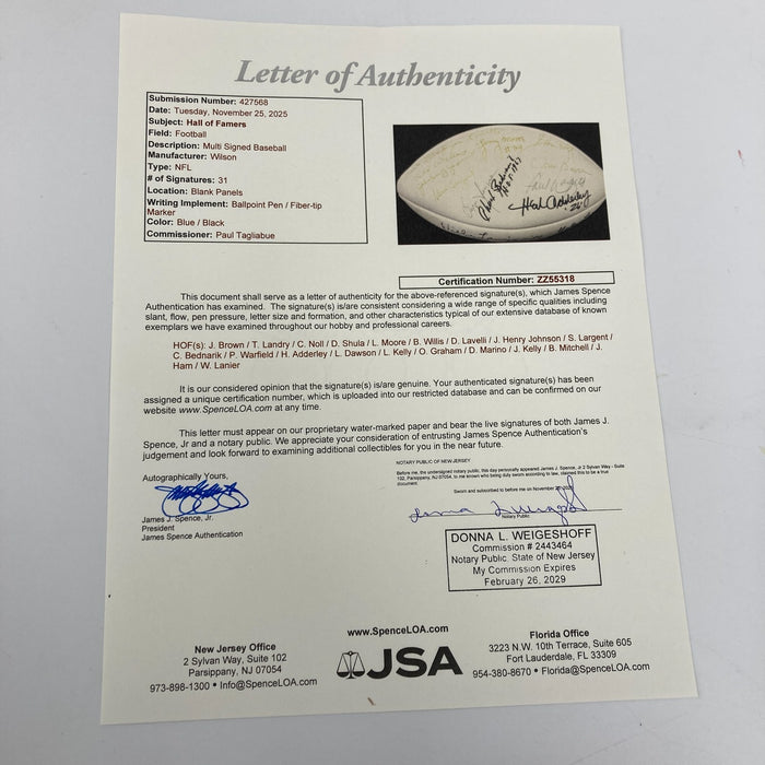 Jim Brown Tom Landry Dan Marino Hall Of Fame Multi Signed Football 31 Sigs JSA