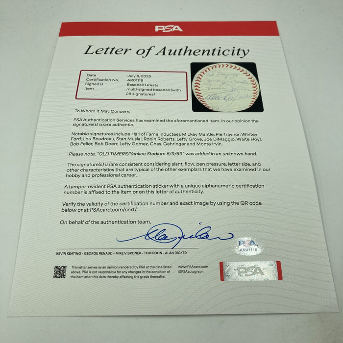 Mickey Mantle & Joe Dimaggio 1969 Old Timers Game HOF Signed Baseball PSA DNA