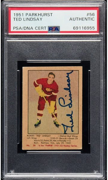 Ted Lindsay Signed 1951 Parkhurst Rookie RC #56 PSA/DNA