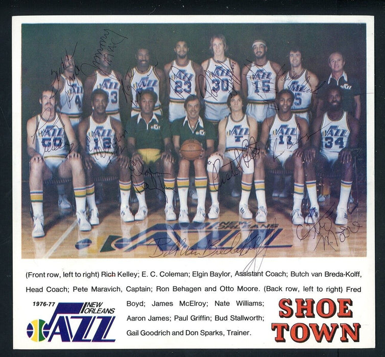 Pistol Pete Maravich 1976-1977 New Orleans Jazz Team Signed Photo JSA COA