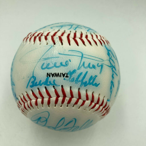 Willie Mays Leo Durocher 1987 Old Timer's Day HOF Multi Signed Baseball JSA COA