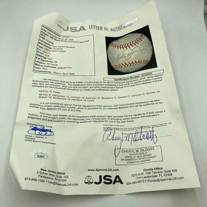 1986 New York Mets World Series Champs Team Signed MLB Baseball JSA COA