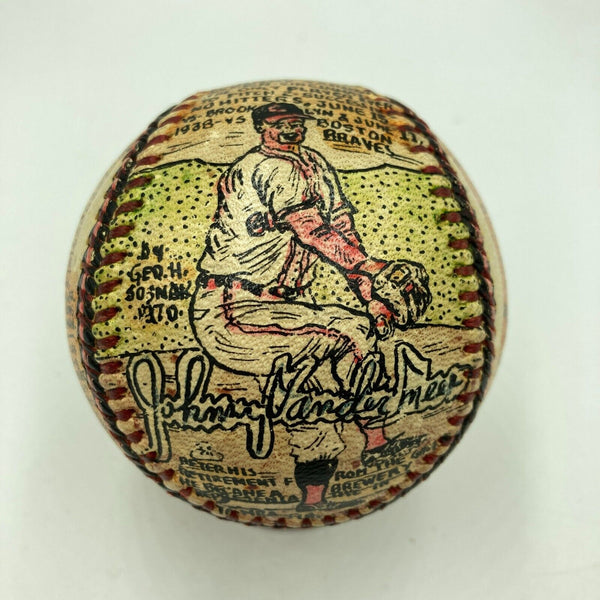 Johnny Vander Meer 2 Straight No Hitters George Sosnak Folk Art Signed Baseball