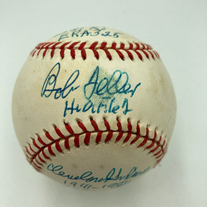 Bob Feller Signed Heavily Inscribed STAT American League Baseball JSA COA