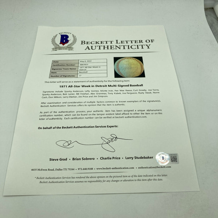 1971 All Star Game Attendees HOF Multi Signed Baseball Beckett COA