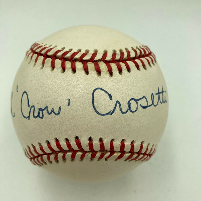 Frank "Crow" Crosetti Single Signed American League Baseball JSA COA NY Yankees