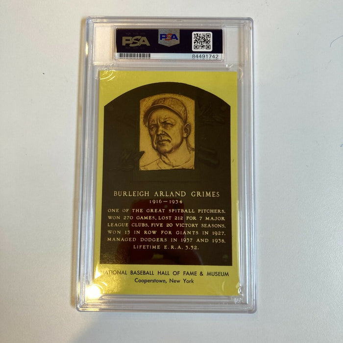Burleigh Grimes Signed Autographed Hall Of Fame Plaque Postcard Photo PSA DNA
