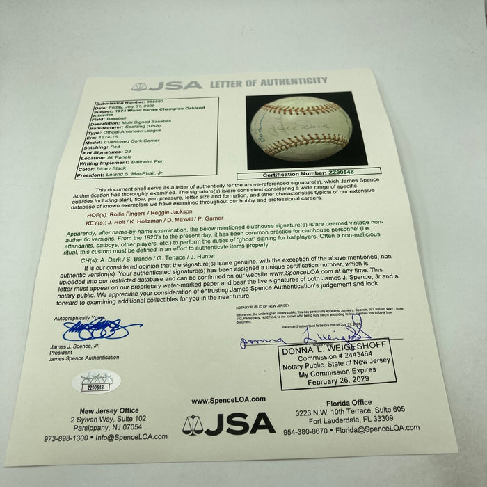 1974 Oakland A’s World Series Champs Team Signed Baseball JSA COA