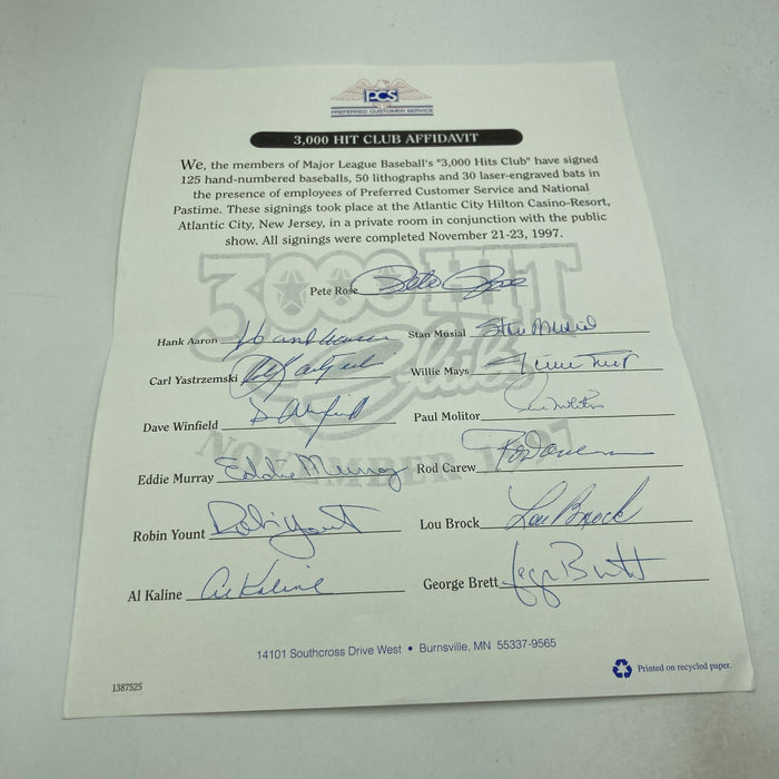 3,000 Hit Club Signed Baseball 17 Sigs Willie Mays Hank Aaron Stan Musial JSA
