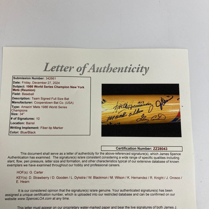 1986 New York Mets Team World Series Champs Signed Bat JSA COA