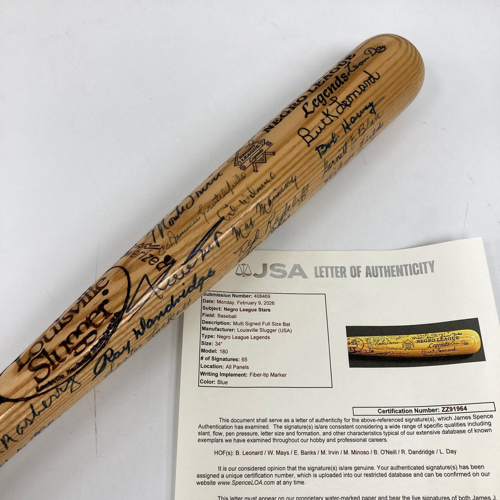 Willie Mays Hank Aaron Negro League Legends Signed Baseball Bat 65 Sigs JSA