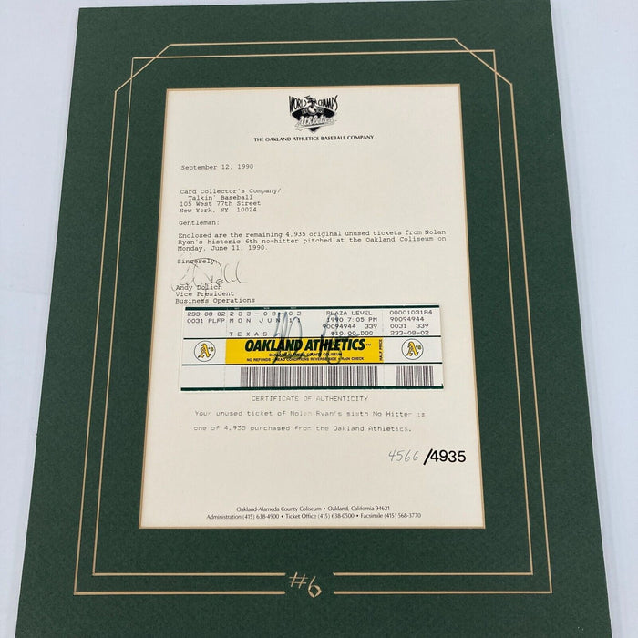 Nolan Ryan Signed Sixth No-Hitter Full Ticket PSA DNA COA