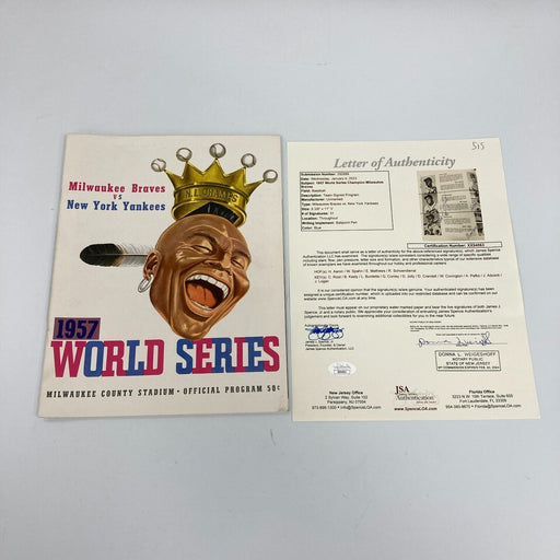 The Finest 1957 Milwaukee Braves World Series Champs Team Signed Program JSA COA