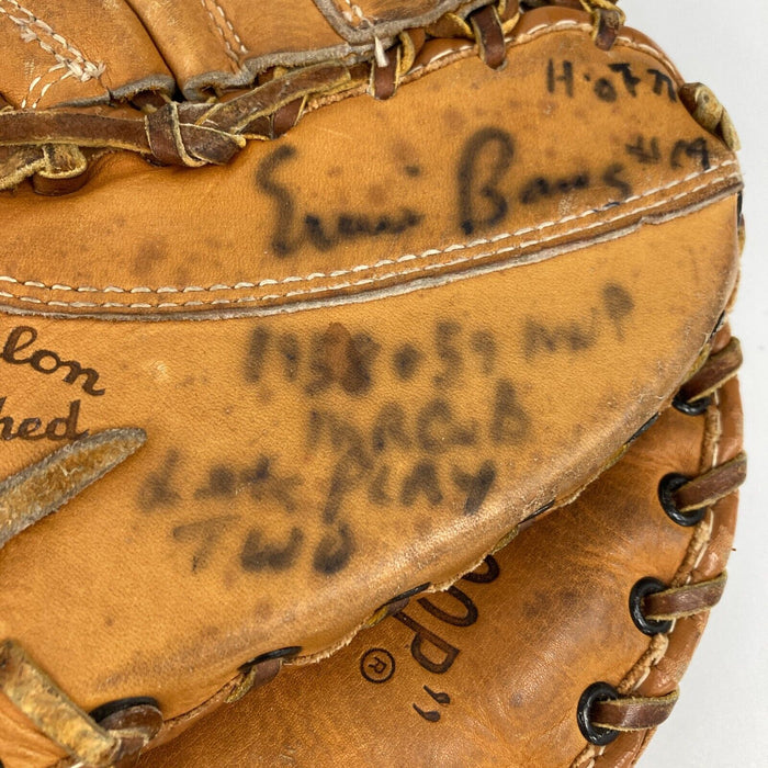 Ernie Banks "HOF 77, 1958 & 1959 MVP Let's Play Two" Signed Baseball Glove JSA