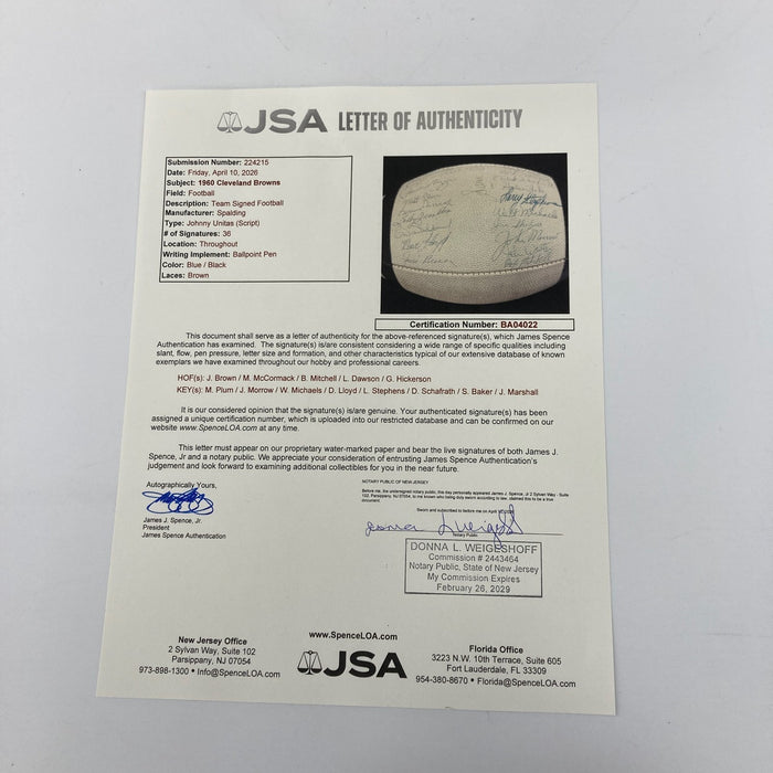 1960 Cleveland Browns Team Signed Vintage Football 36 Sigs Jim Brown JSA COA