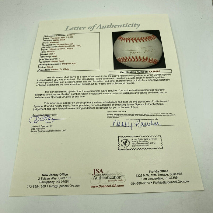 Willie Mays Signed National League Baseball With JSA COA