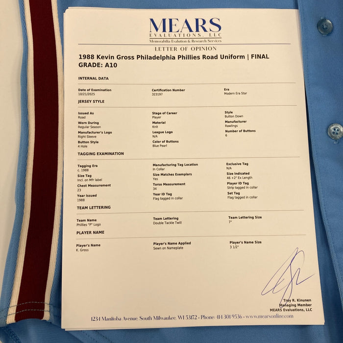 Kevin Gross Game Used Philadelphia Phillies Jersey Uniform MEARS A10