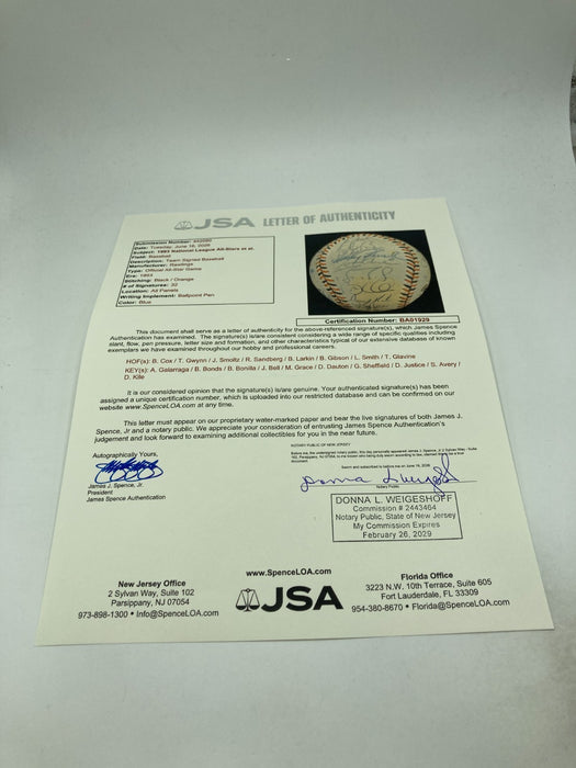 1993 All Star Game Team Signed Baseball 32 Sigs Barry Bonds Tony Gwynn JSA COA