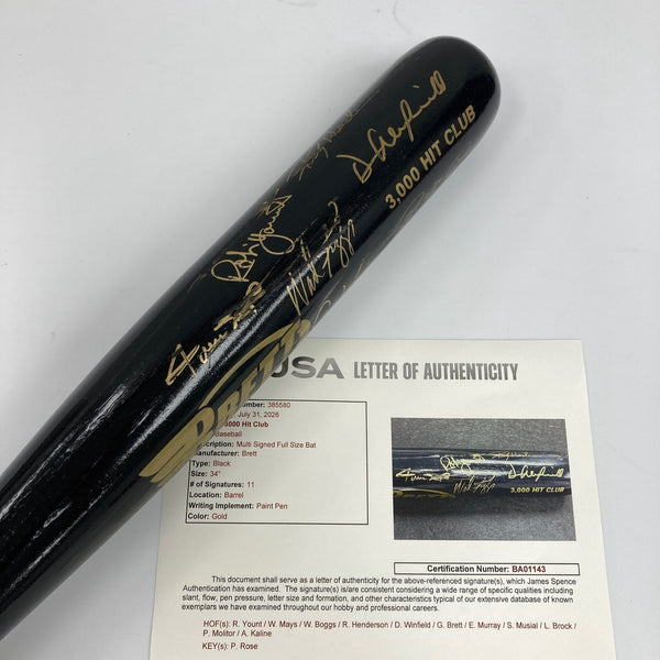 3,000 Hit Club Multi Signed Baseball Bat 11 Signatures Willie Mays JSA COA