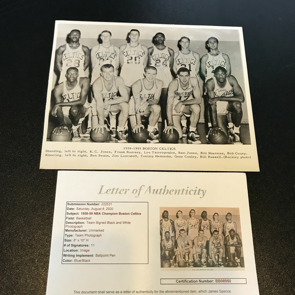 1958-59 Boston Celtics NBA Champs Team Signed Photo Bill Russell JSA COA