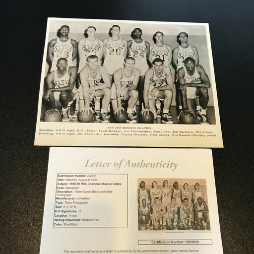 1958-59 Boston Celtics NBA Champs Team Signed Photo Bill Russell JSA COA