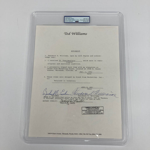 Ted Williams Full Name Signed Original Contract PSA DNA Coa