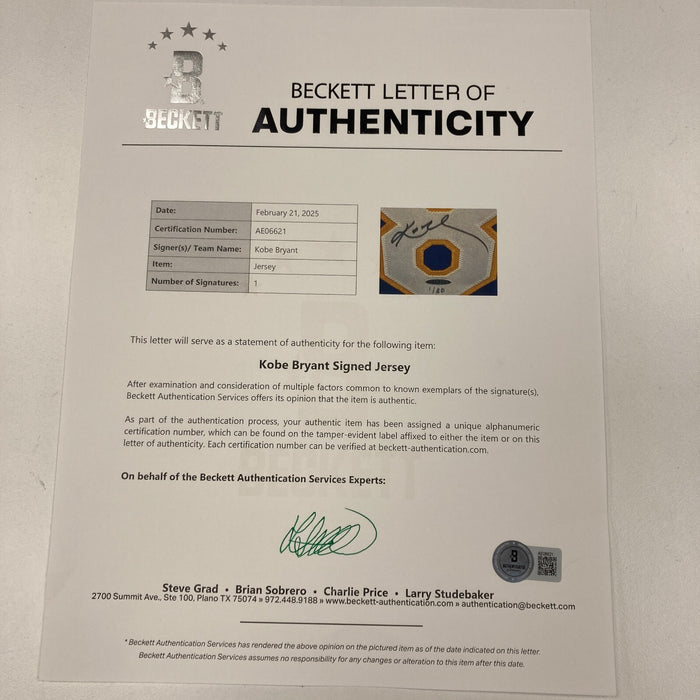 Kobe Bryant Signed 2000 NBA Champions Jersey UDA Upper Deck COA Framed