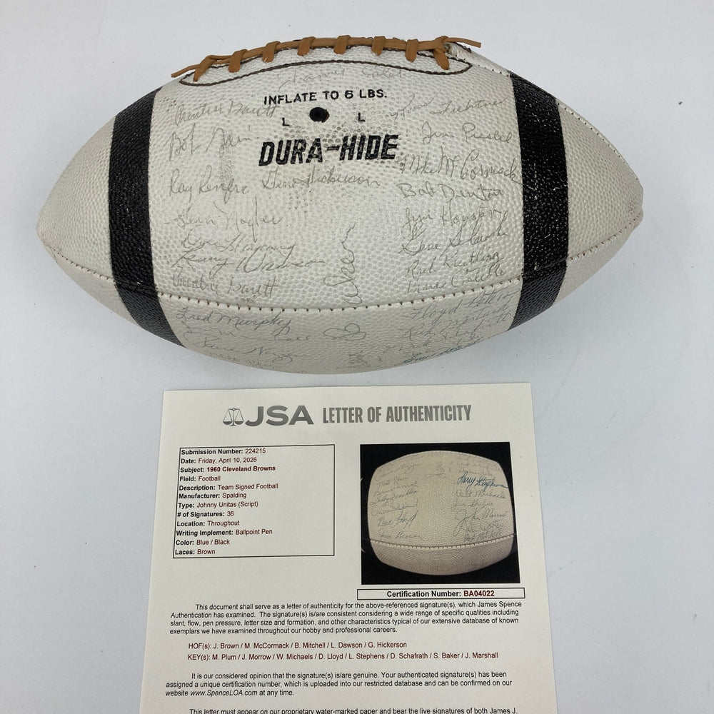 1960 Cleveland Browns Team Signed Vintage Football 36 Sigs Jim Brown JSA COA