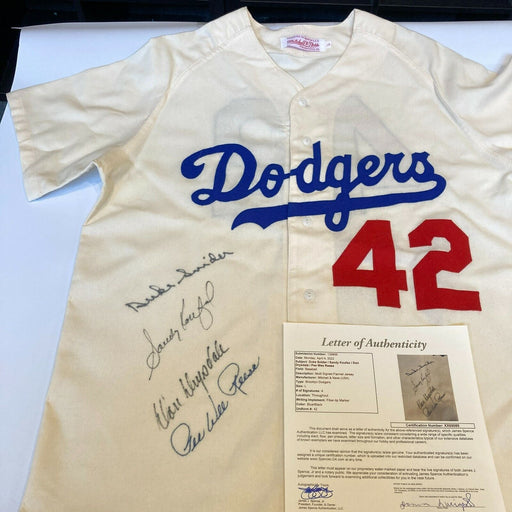 Sandy Koufax Don Drysdale Signed Jackie Robinson Brooklyn Dodgers Jersey JSA COA