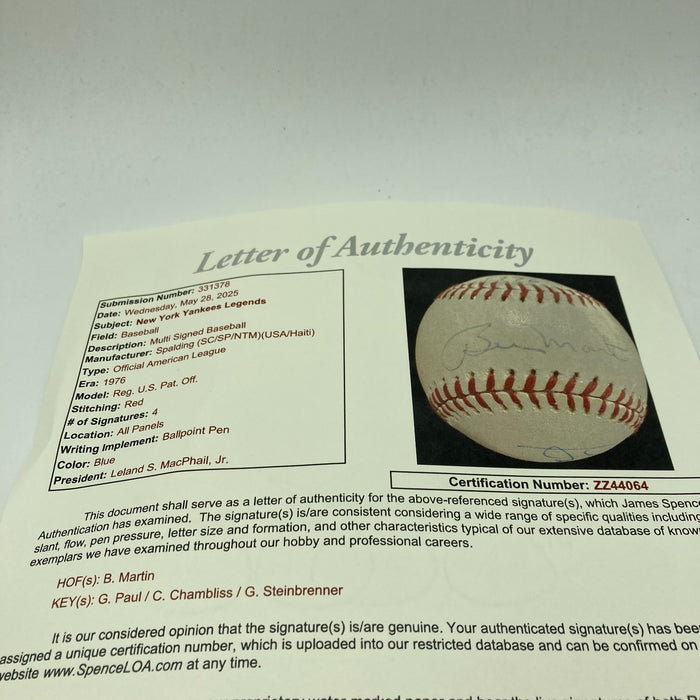 Billy Martin George Steinbrenner Chambliss 1976 ALCS Walk-off HR Signed Baseball