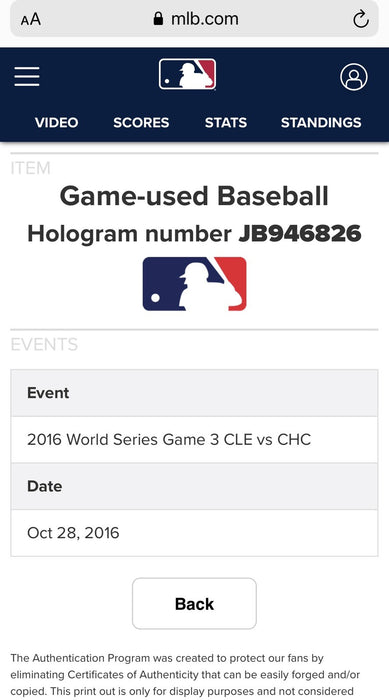 2016 World Series Game Used Baseball Signed By Umpire Crew JSA COA Chicago Cubs