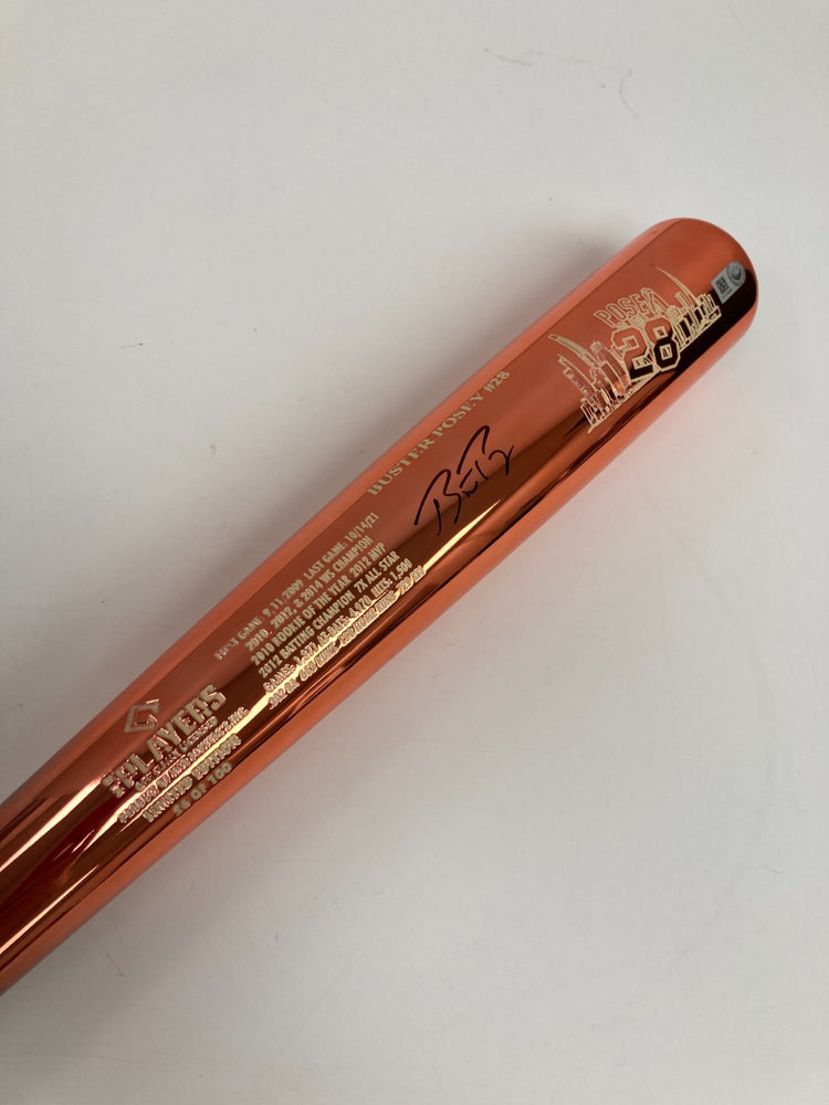 Buster Posey Chrome Splash Art Signed Career Stat Bat MLB Authenticated