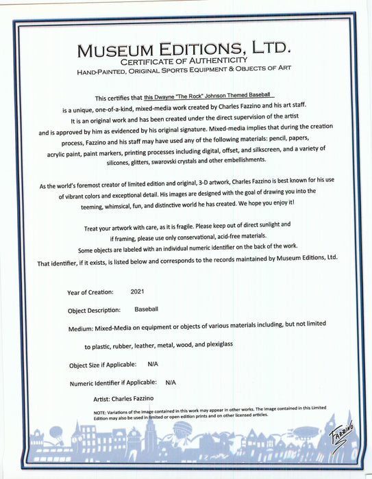 Dwayne "The Rock" Johnson Signed Charles Fazzino Hand Painted Pop Art Baseball