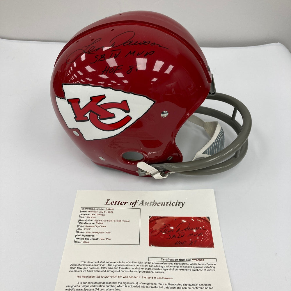 Len Dawson "Super Bowl MVP HOF 1987" Signed Kansas City Chiefs Signed Helmet JSA