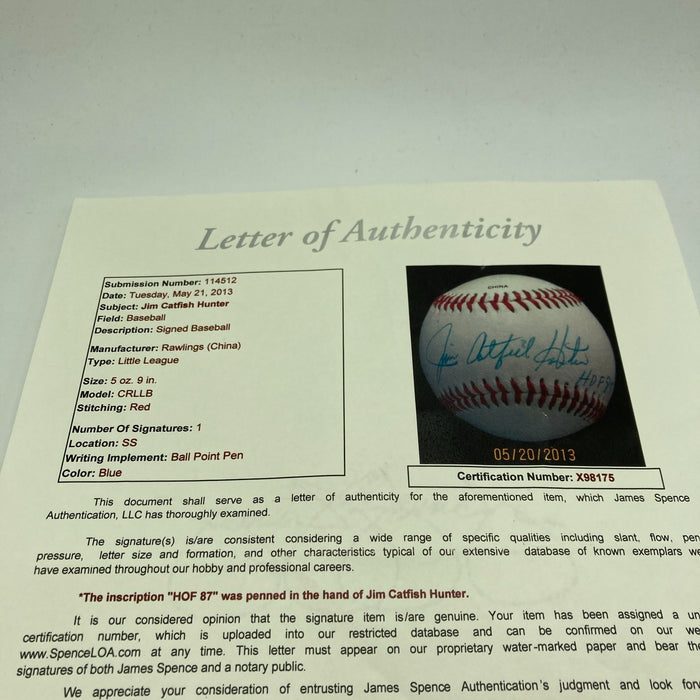 Jim Catfish Hunter Hall Of Fame 1989 Signed Baseball JSA COA