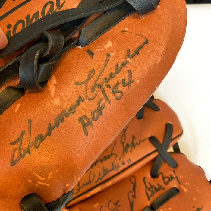 Baseball Hall Of Fame & Legends Multi Signed Jumbo Baseball Glove JSA Sticker