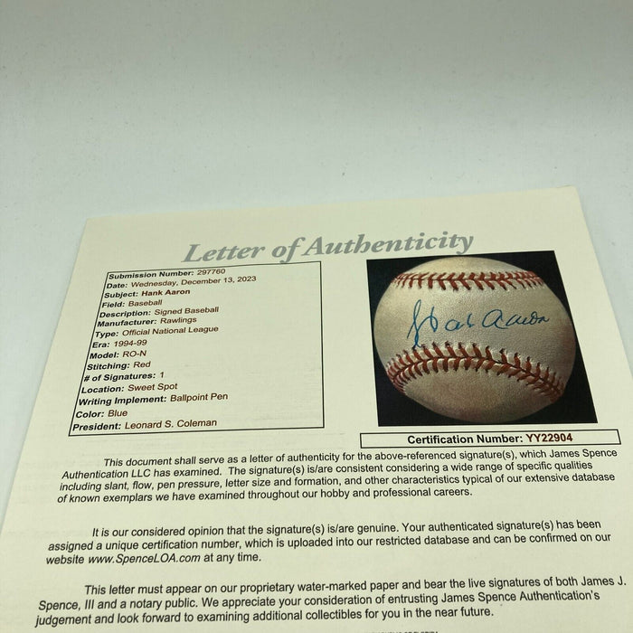 Hank Aaron Signed Official National League Baseball JSA COA