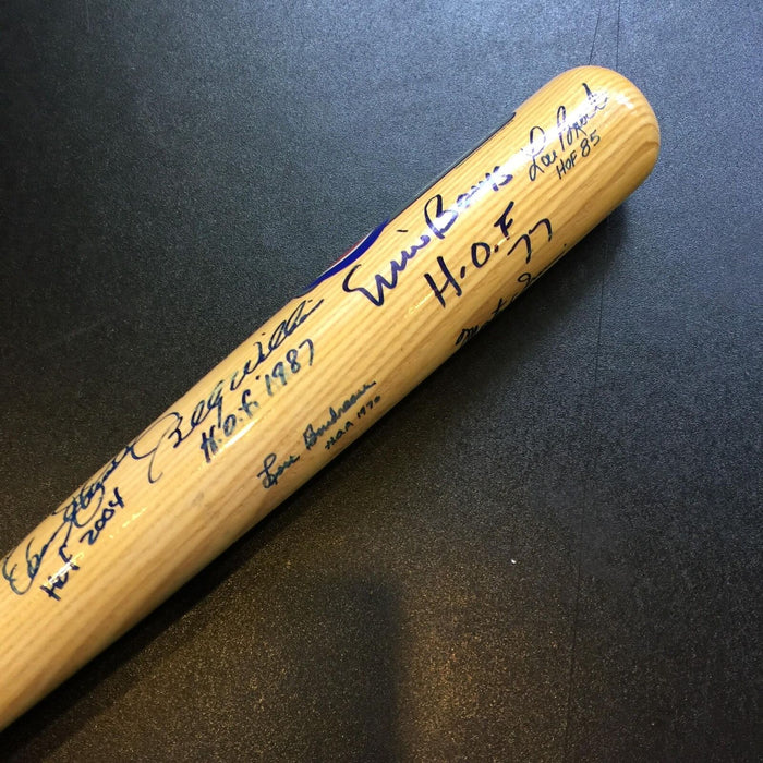 Beautiful Chicago Cubs Hall Of Fame Legends (9) Signed Bat Ernie Banks JSA COA