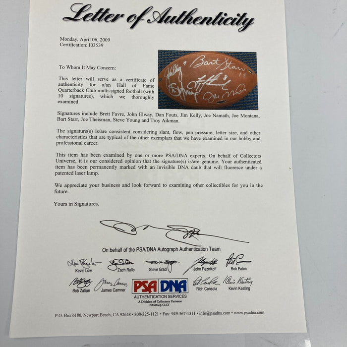 Bart Starr Joe Montana Joe Namath Elway Aikman Quarterbacks Signed Football PSA