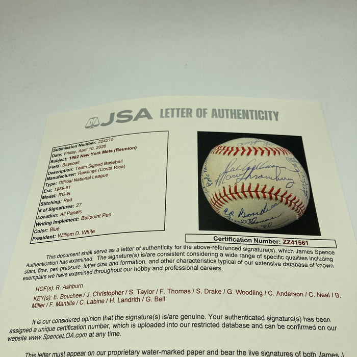 1962 New York Mets Inaugural Season Team Signed National League Baseball JSA COA