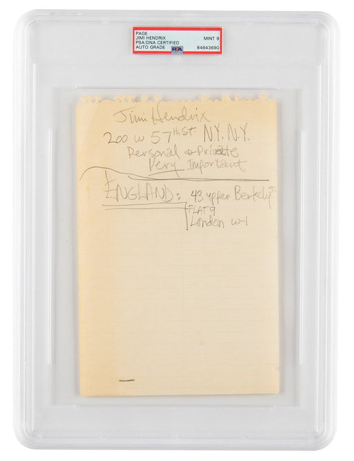 Beautiful Jimi Hendrix Signed Autograph With His Address PSA DNA MINT 9