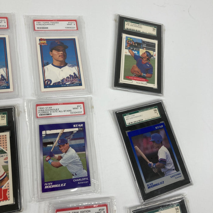 Lot Of (15) 1990 & 1991 Ivan Rodriguez Rookie PSA Graded Baseball Cards Topps...