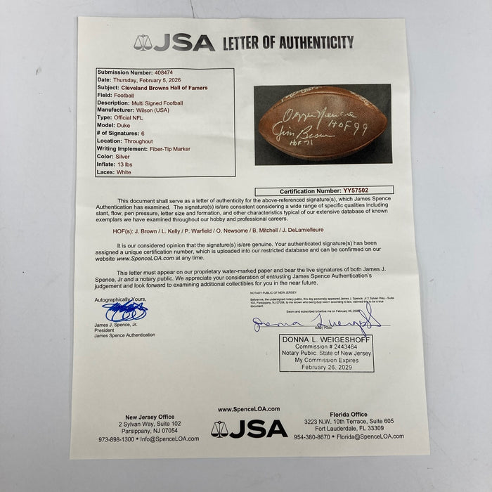 Jim Brown Leroy Kelly Paul Warfield Cleveland Browns HOF Signed Football JSA COA