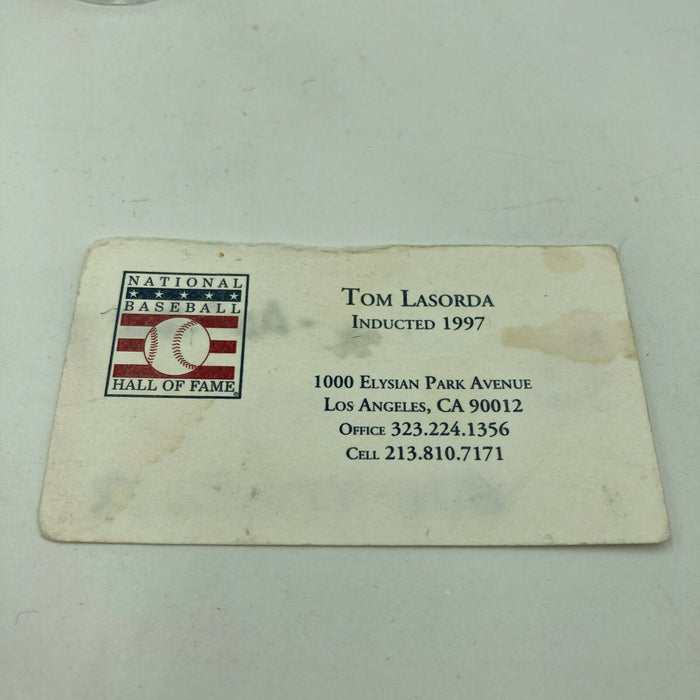 Tommy Lasorda Signed Game Used Baseball & Photo To National Anthem Singer JSA